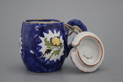 A Brussels faience blue ground mustard jar, ca. 1800