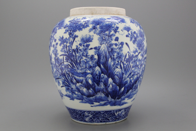 A Japanese Arita blue and white vase, 19th C.