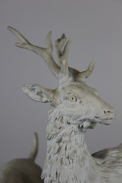 Important groupe en biscuit de S&egrave;vres, "La Chasse aux Cerfs", 19e
