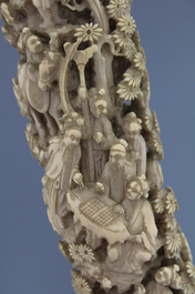 An important Chinese carved ivory tusk on stand, 19th C.
