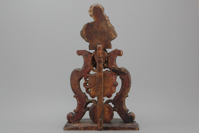 Monstrance en bois sculpt&eacute; polychrom&eacute;, 18e