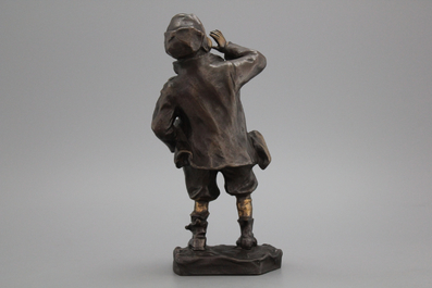 Figure d'un jeune homme en bronze, sign. Louis Oury