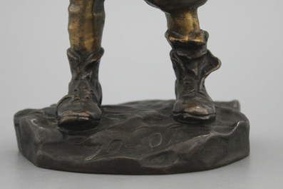 Figure d'un jeune homme en bronze, sign. Louis Oury