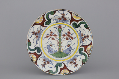 Two Dutch Delft polychrome plates, 17th and 18th C.