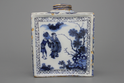 A Dutch Delft blue and white tea caddy, Adrianus Kocx, 1686-1701