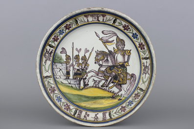 Two polychrome French faience dishes, probably Lille, Wamps-Masquelier workshop, late 18th C.v