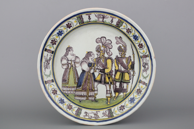 Two polychrome French faience dishes, probably Lille, Wamps-Masquelier workshop, late 18th C.v