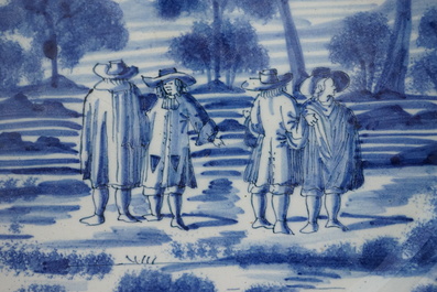 A Dutch Delft blue and white dish with a fine "open air" decoration, ca. 1720