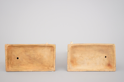 A pair of Brussels faience models of greyhounds, 18th C.