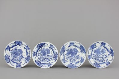 A group of 8 Chinese porcelain blue and white plates, 18th C.