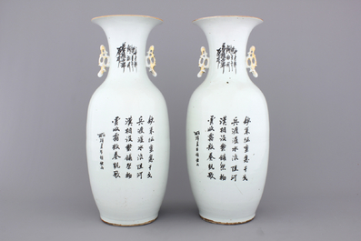 Paire de vases en porcelaine de Chine &agrave; d&eacute;cor de sc&egrave;nes de guerriers, 19e-20e