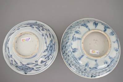 Two blue and white Chinese porcelain bowls, Ming Dynasty