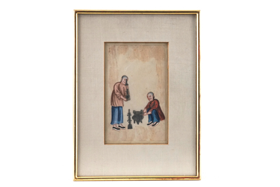 A set of 6 Chinese Canton rice paper paintings, 18/19th C.