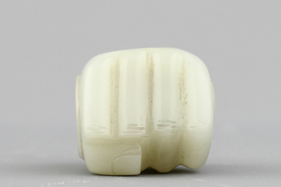 A celadon jade cane handle, 20th C.