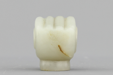 A celadon jade cane handle, 20th C.