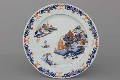 Two Chinese Imari landscape dishes, 18th C.
