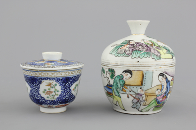 A fine Chinese porcelain jardiniere and two covered bowls, 19/20th C.