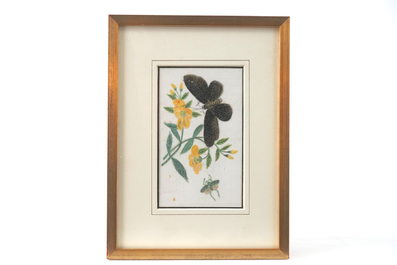 A set of 3 Chinese Canton rice paper paintings, 18/19th C.