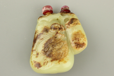 A Chinese celadon jade twin snuff bottle
