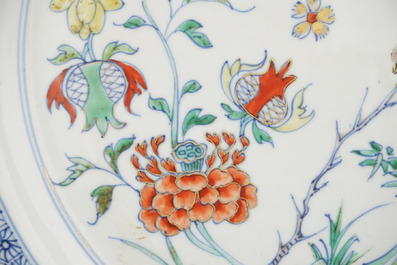 A large Chinese porcelain doucai dish, Kangxi or Yongzheng