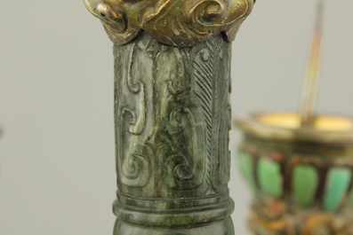Impressionant chandelier chinois en argent et jade incrust&eacute; de turquoise et corail, 19e