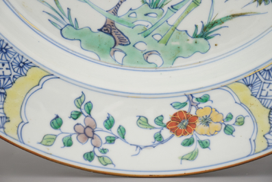 A large Chinese porcelain doucai dish, Kangxi or Yongzheng