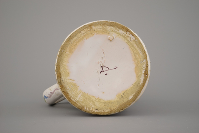A German pewter-mounted polychrome faience beer stein, 18th C.