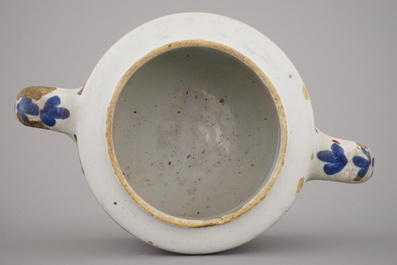 A Dutch Delft polychrome royalist portrait butter tub, 18th C.