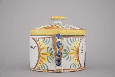 A Dutch Delft polychrome royalist portrait butter tub, 18th C.