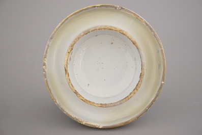 A Dutch Delft polychrome royalist portrait butter tub, 18th C.