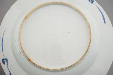 Paar blauw en witte schotels in Chinees porselein, 18e eeuw