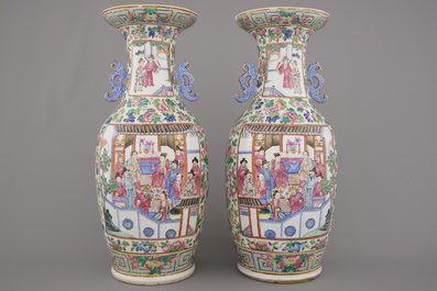 Paire de grands vases chinois, famille rose, 19e