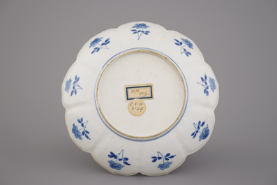 A Chinese porcelain blue and white lotus-shaped plate, Kangxi, ca. 1700