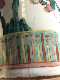 A Chinese porcelain famille rose vase with immortals, 19th C.