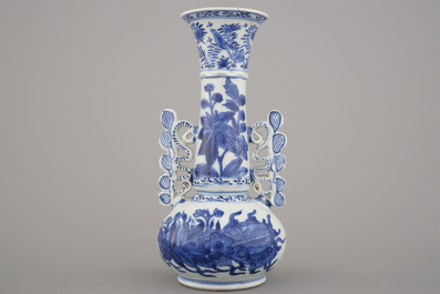 Vase en porcelaine de Chine, bleu et blanc, style verre de Venise, Kangxi