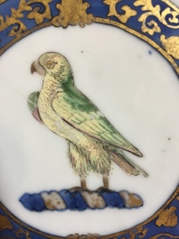 A Chinese armorial porcelain plate with a parrot, Yongzheng, ca. 1725