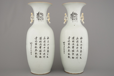 Paire de vases en porcelaine de Chine &agrave; d&eacute;cor de sc&egrave;nes de guerriers, 19e-20e