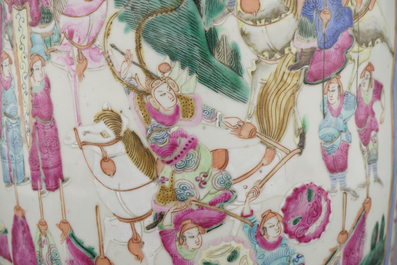 A Chinese porcelain famille rose vase with a palace scene, 19th C.