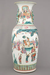 A Chinese porcelain famille rose vase with immortals, 19th C.