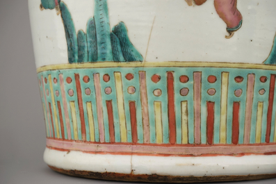 A Chinese porcelain famille rose vase with immortals, 19th C.