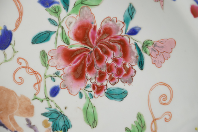 An impressive Chinese porcelain famille rose squirrel dish, 18th C.