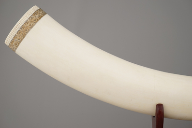 A Chinese or Japanese (?) carved ivory Tusk, 19/20th C.