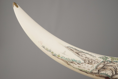 A Chinese or Japanese (?) carved ivory Tusk, 19/20th C.