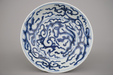 Blauw en wit bordje in Chinees porselein, Kangxi, ca 1700