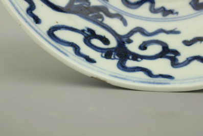 Blauw en wit bordje in Chinees porselein, Kangxi, ca 1700