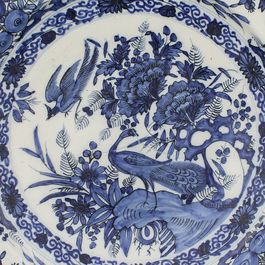 A very fine large Dutch Delft blue and white chinoiserie dish, late 17th C.