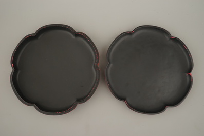 A Chinese carved cinnabar lacquer box and cover, 19th C.