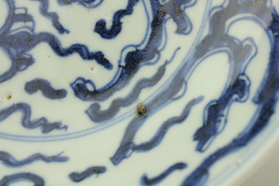 Blauw en wit bordje in Chinees porselein, Kangxi, ca 1700