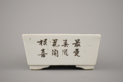 A Chinese porcelain polychrome rectangular bonsai bowl in Qianjiang style, 19/20th C.