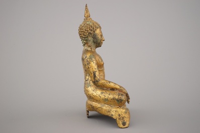 Bouddha tha&iuml; assis, en bronze dor&eacute;, 19e